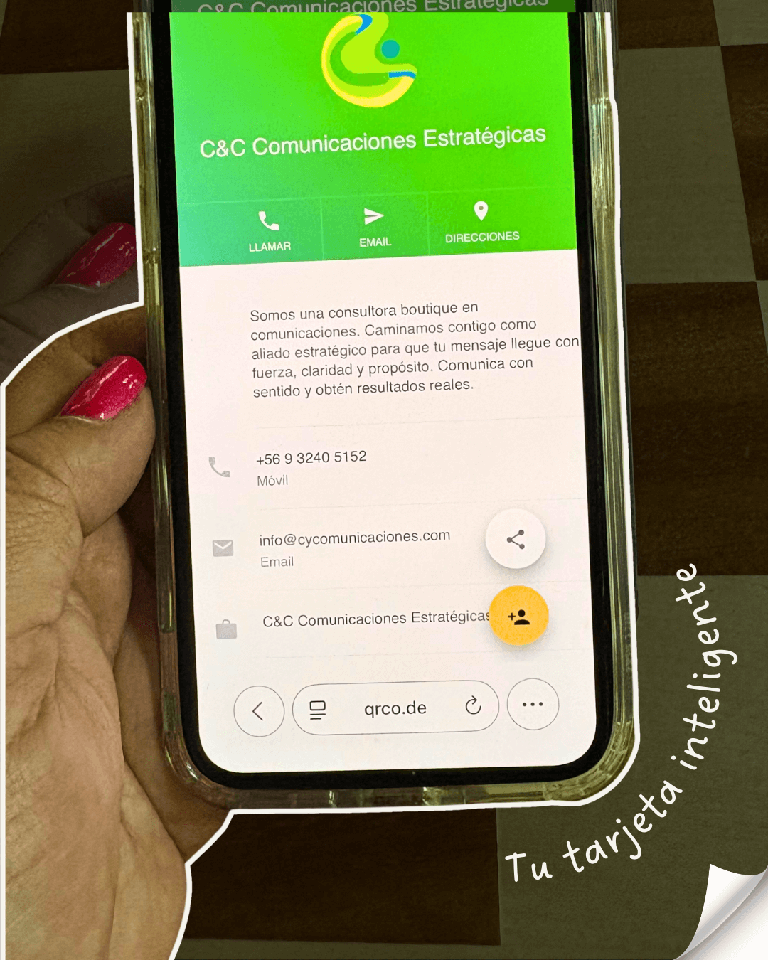 Tarjeta digital con datos